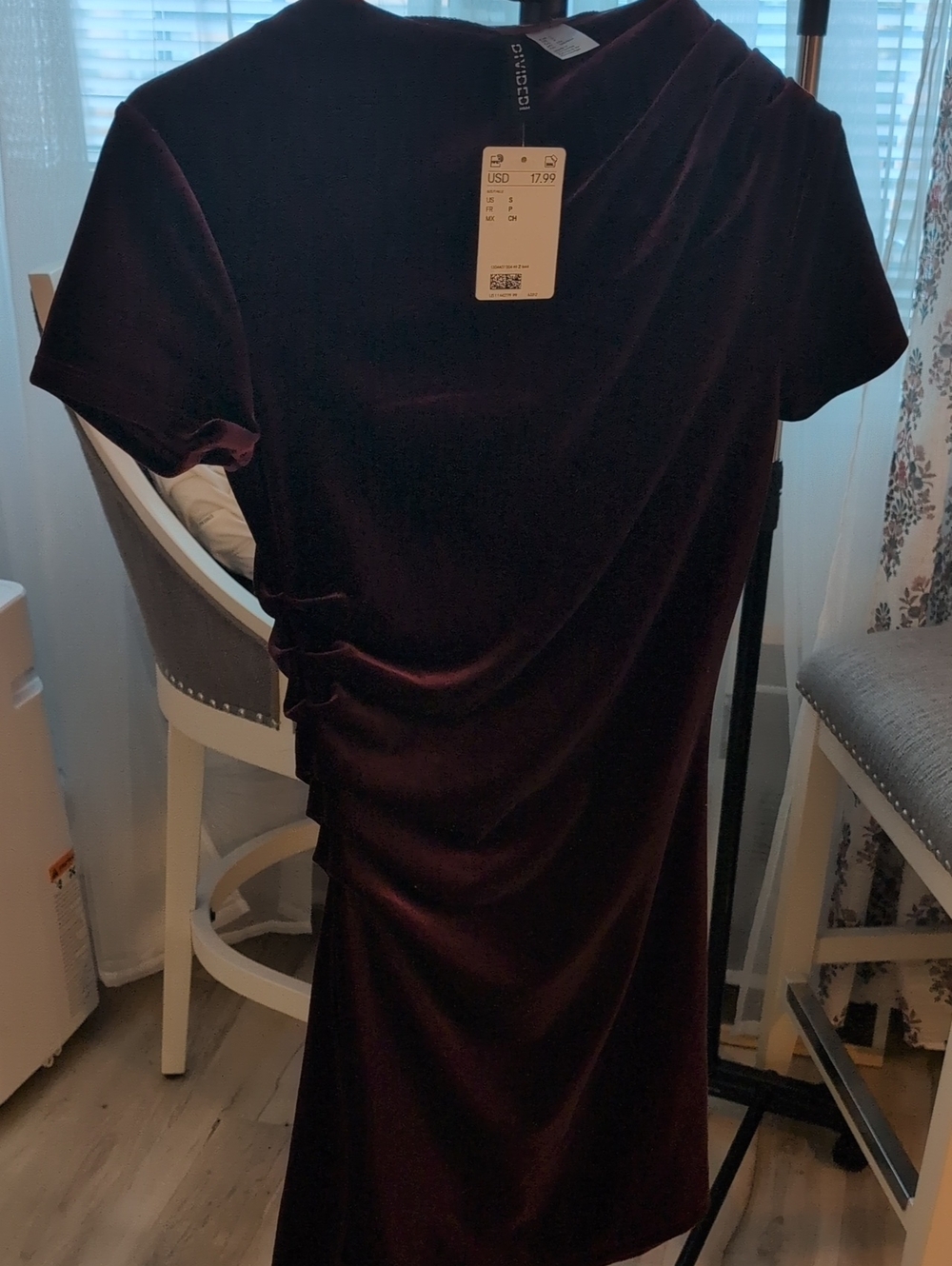 Divided Velvet Ruched Midi Dress in Plum